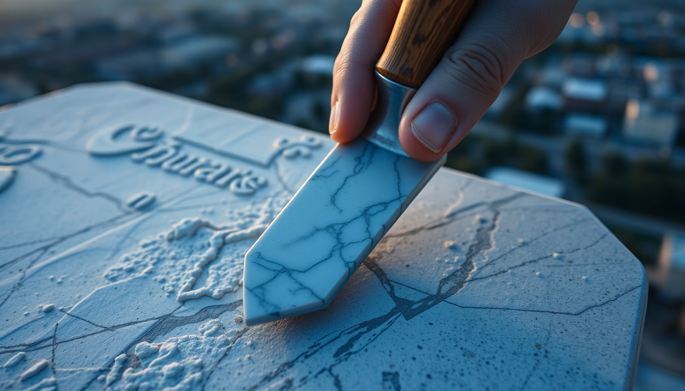 marble carving chisel in editorial style