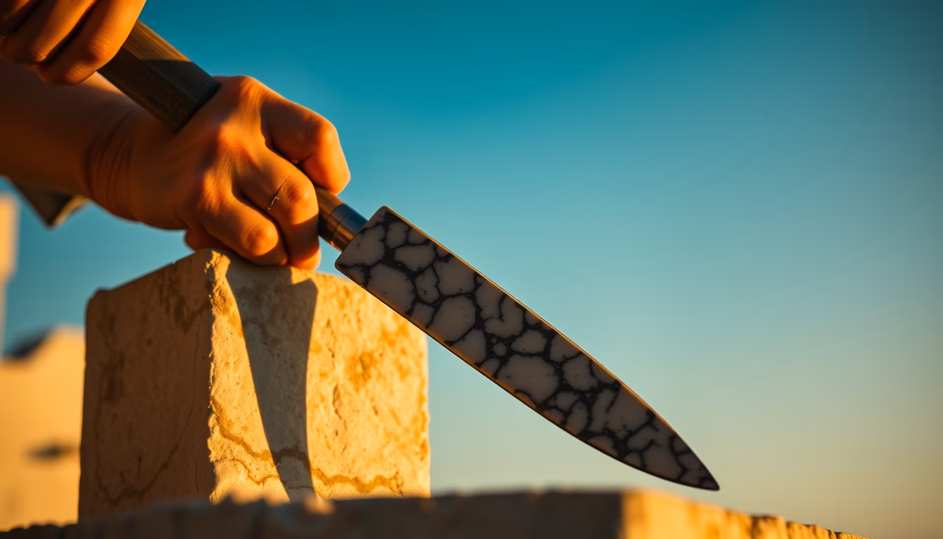 marble carving chisel in editorial style