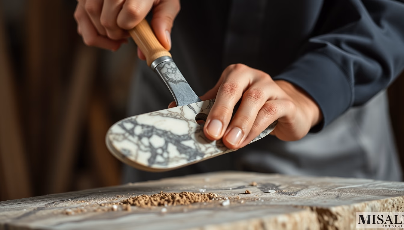 marble carving chisel in editorial style