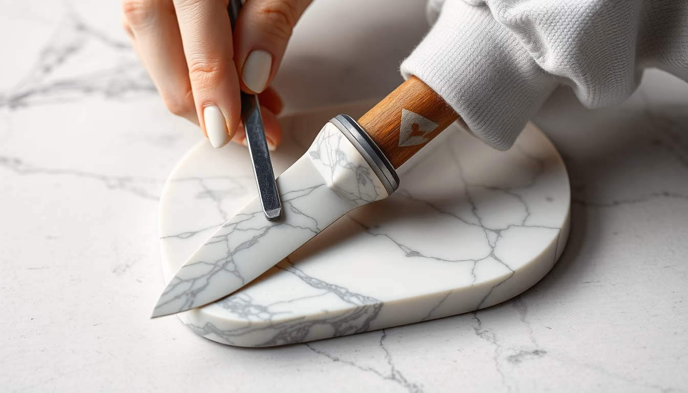 marble carving chisel in editorial style