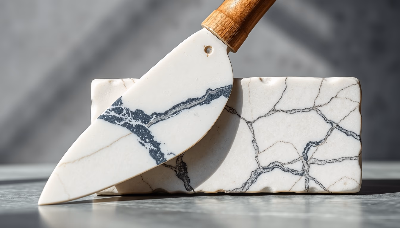 marble carving chisel in editorial style