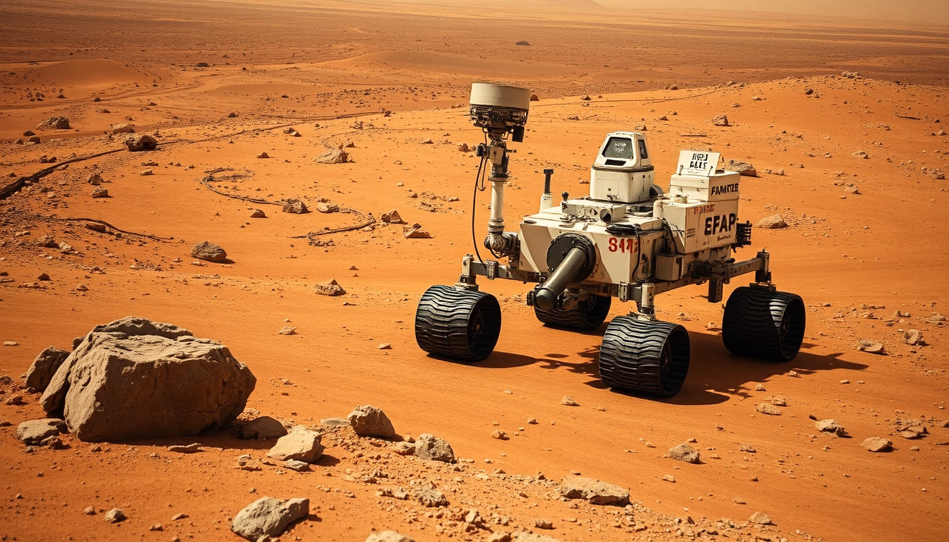 mars rover surface red in editorial style