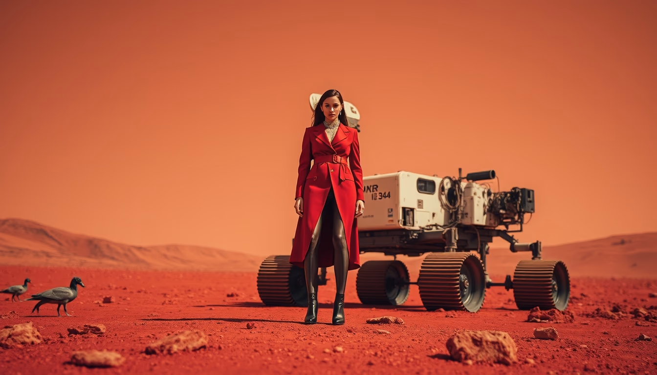 mars rover surface red in editorial style