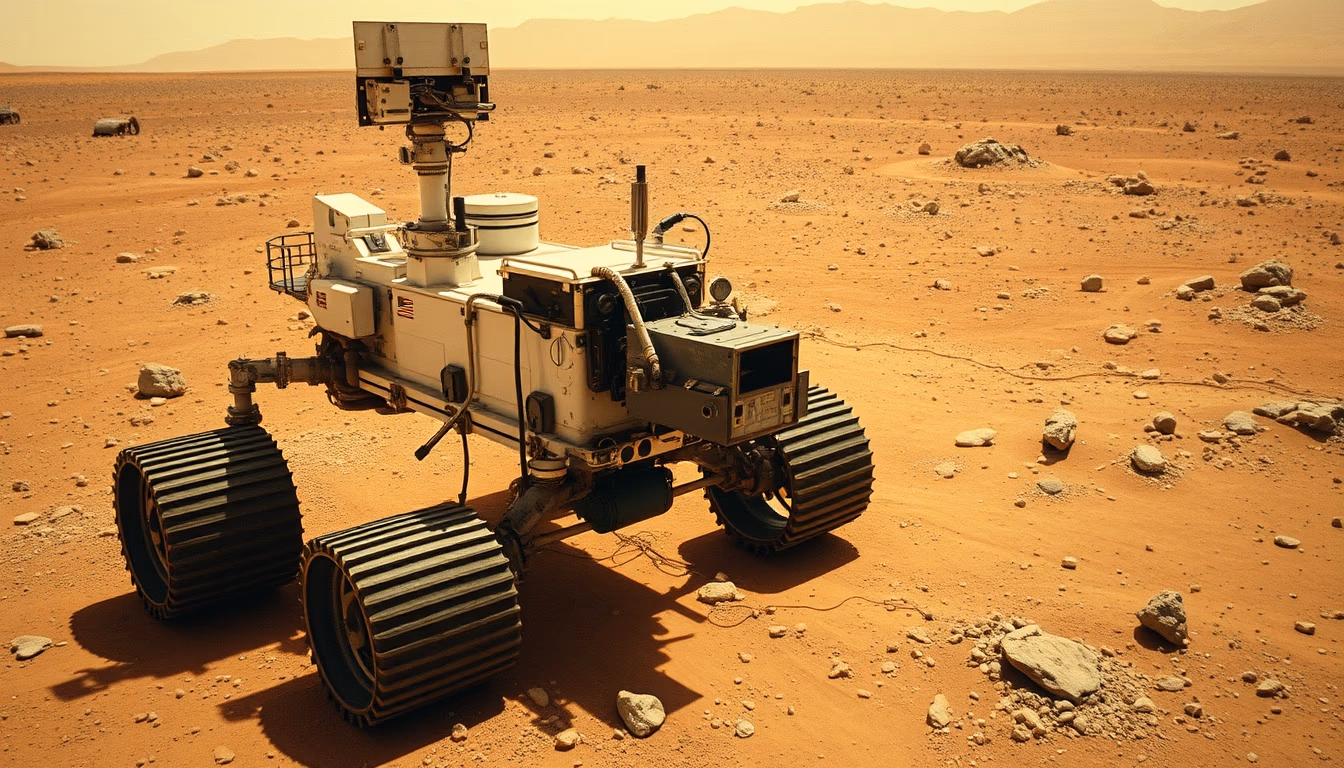 mars rover surface red in editorial style
