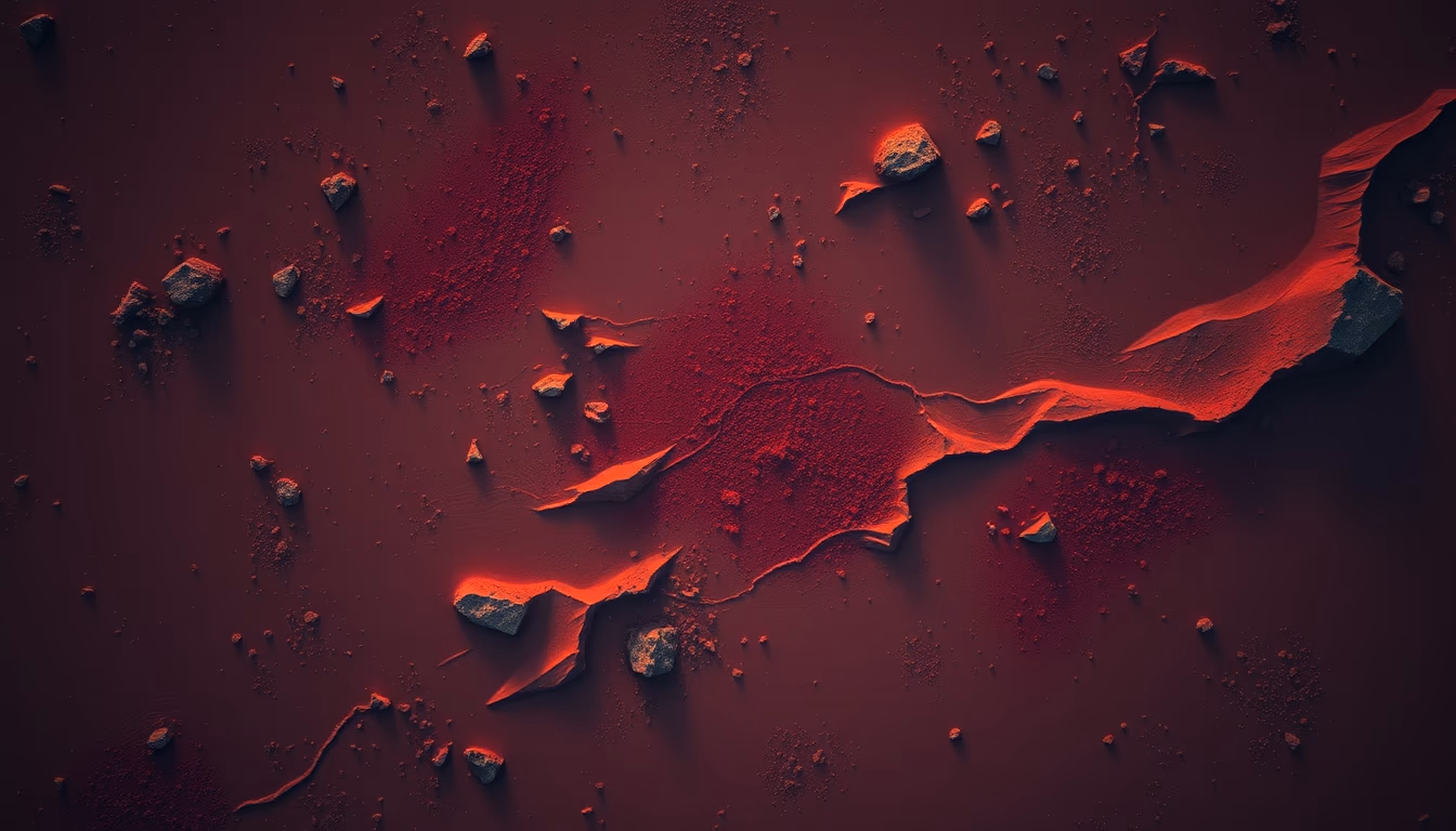 mars surface red dust in editorial style