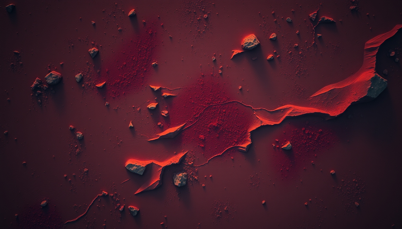 mars surface red dust in editorial style