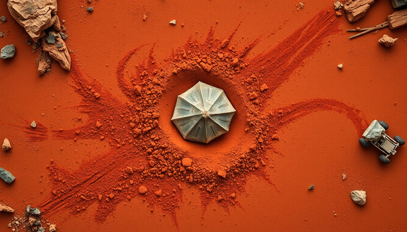 mars surface red dust in editorial style