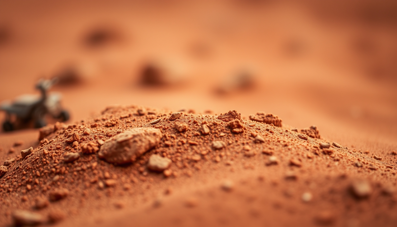 mars surface red dust in editorial style