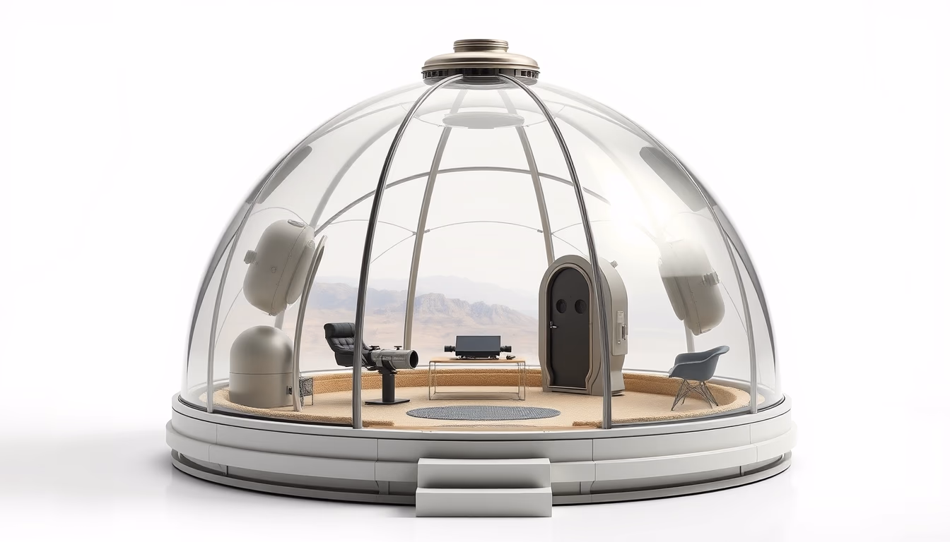 martian colony dome in editorial style