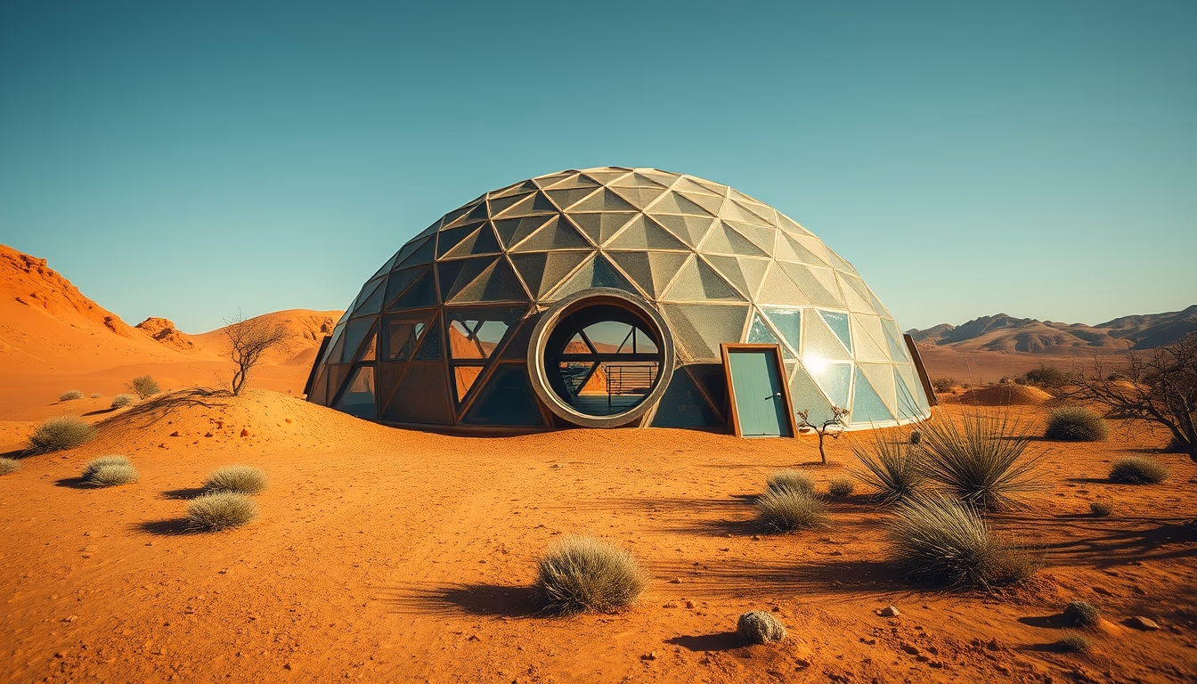 martian colony dome in editorial style