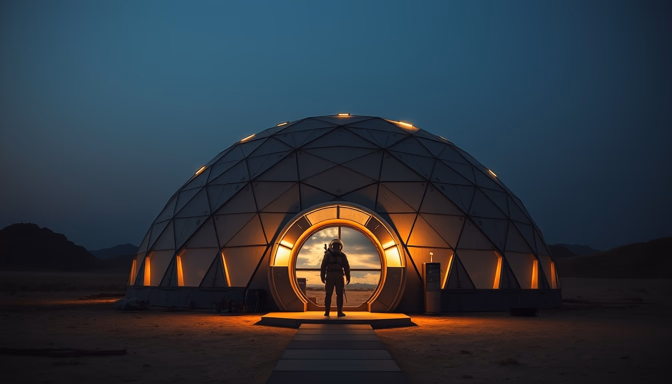 martian colony dome in editorial style