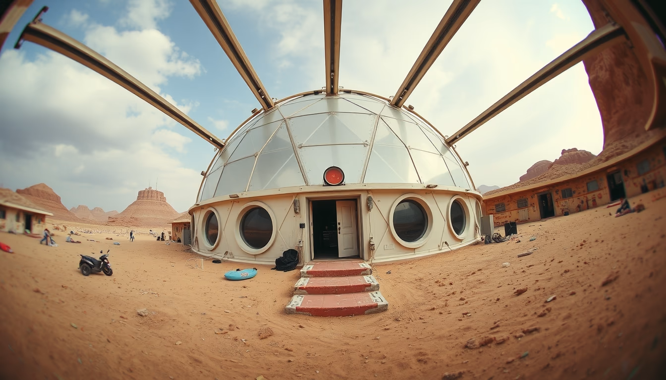 martian colony dome in editorial style
