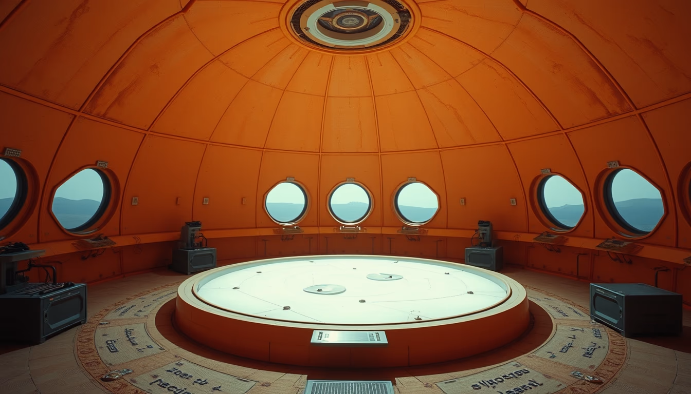martian colony dome in editorial style