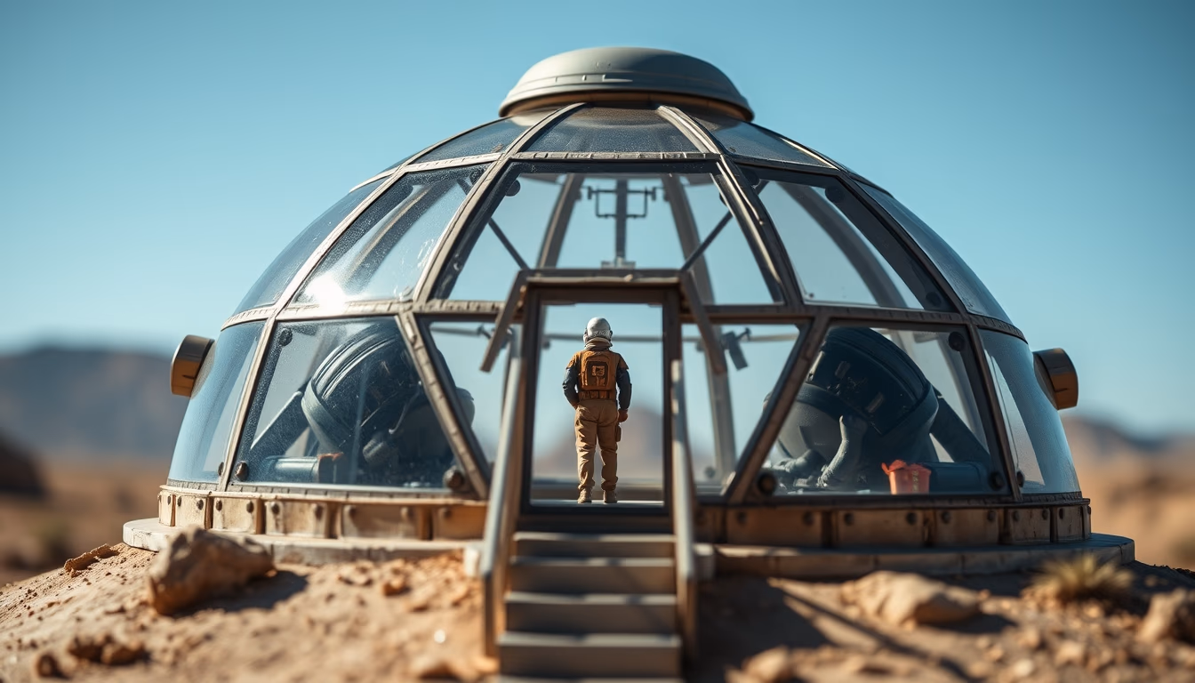 martian colony dome in editorial style