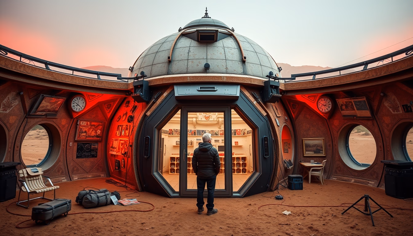 martian colony dome in editorial style