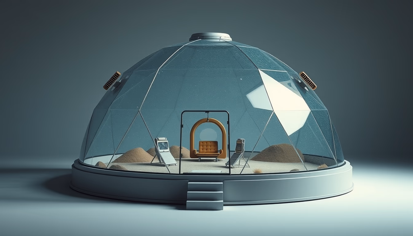 martian colony dome in editorial style