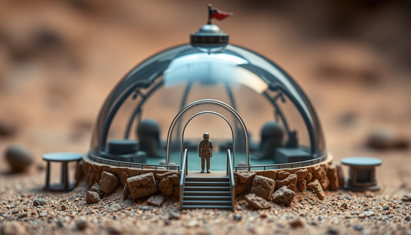 martian colony dome in editorial style