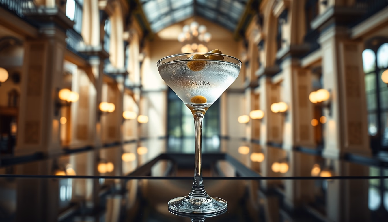 martini olive vodka in editorial style