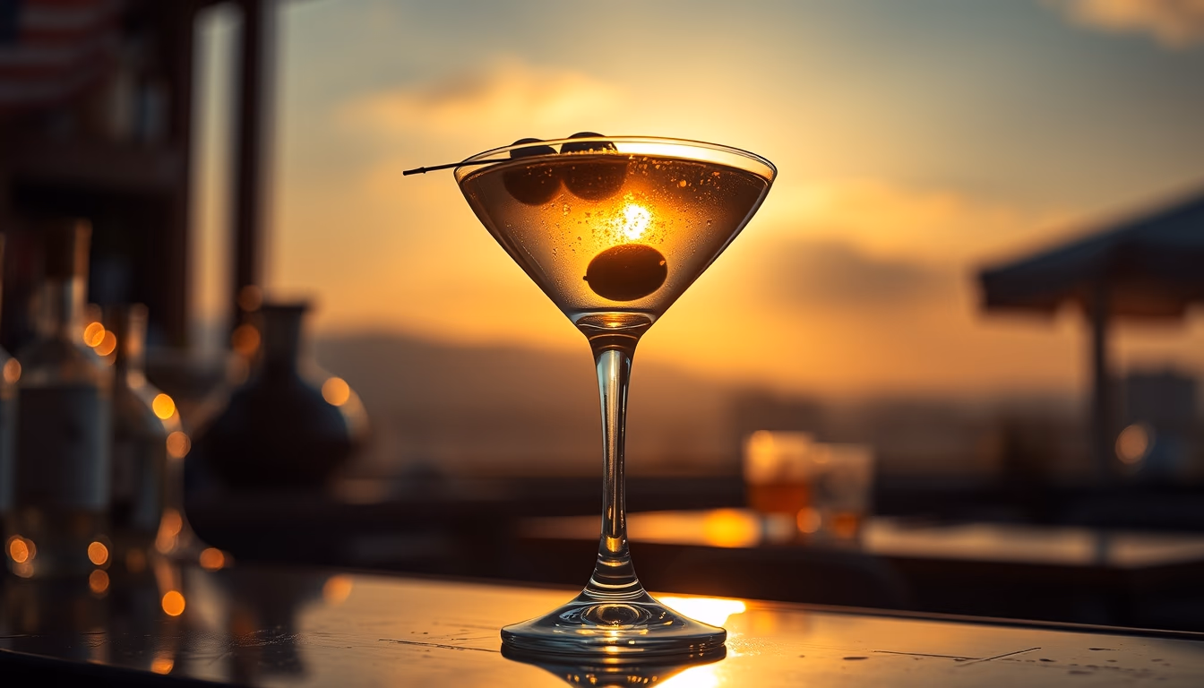 martini olive vodka in editorial style