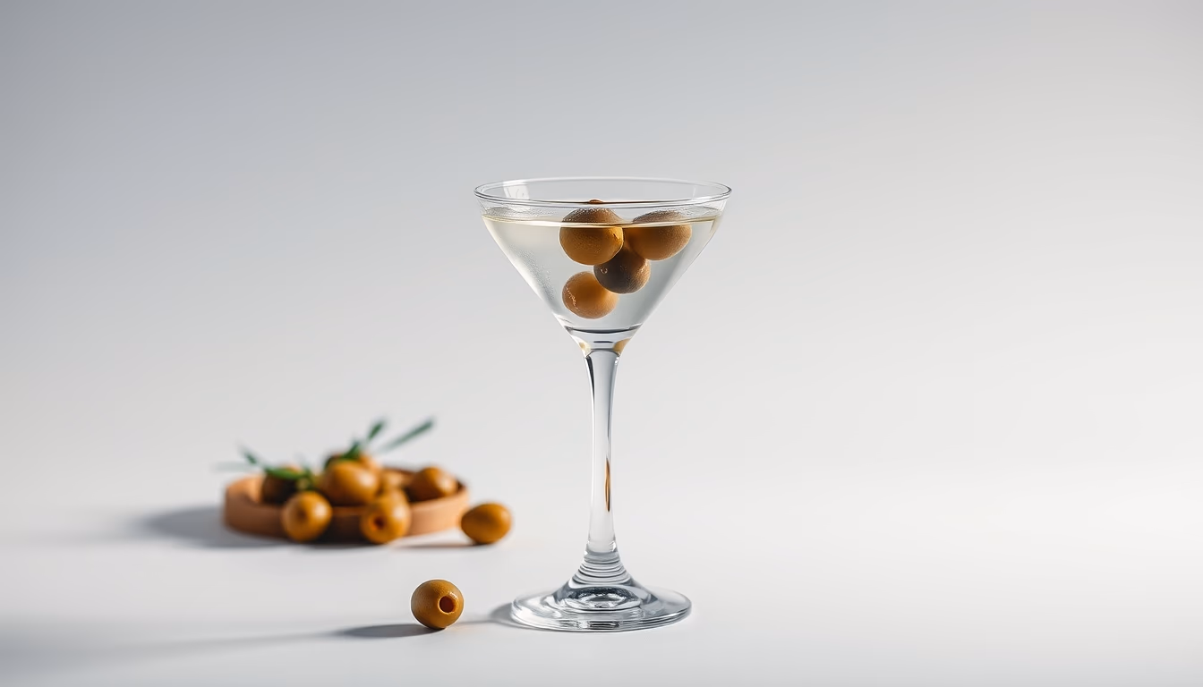 martini olive vodka in editorial style