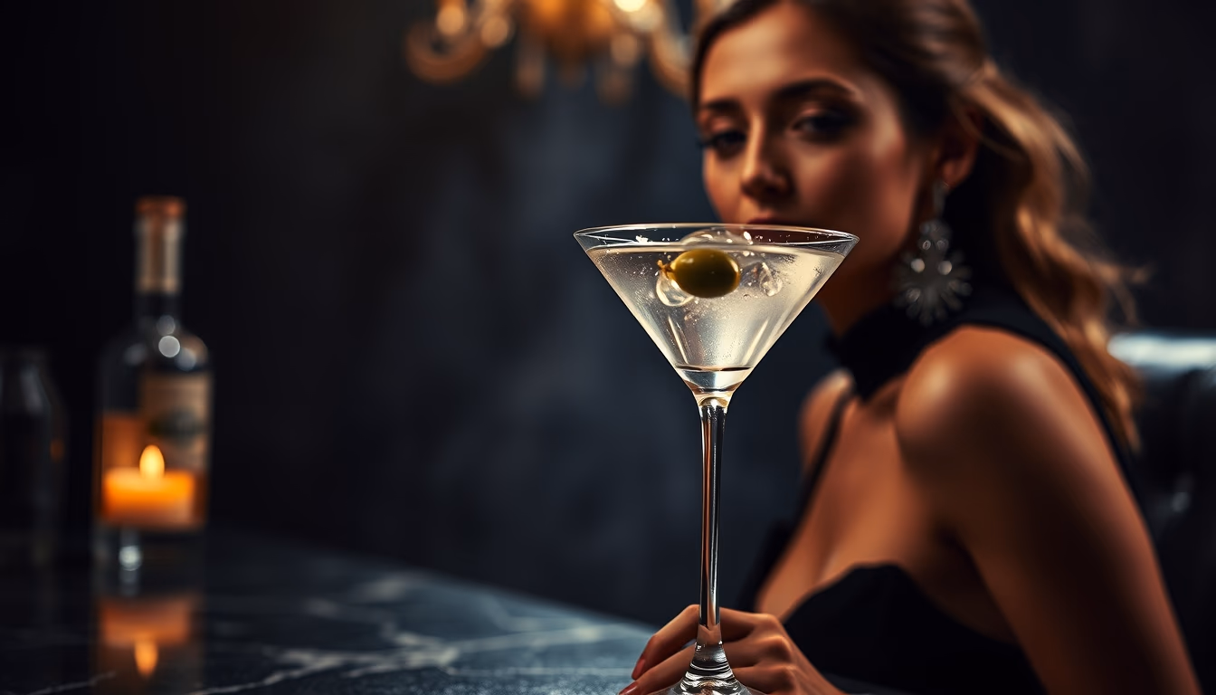 martini olive vodka in editorial style