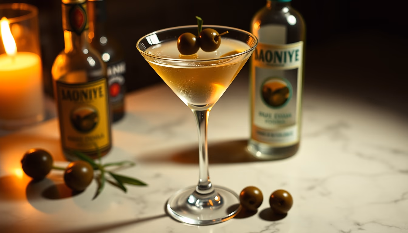 martini olive vodka in editorial style