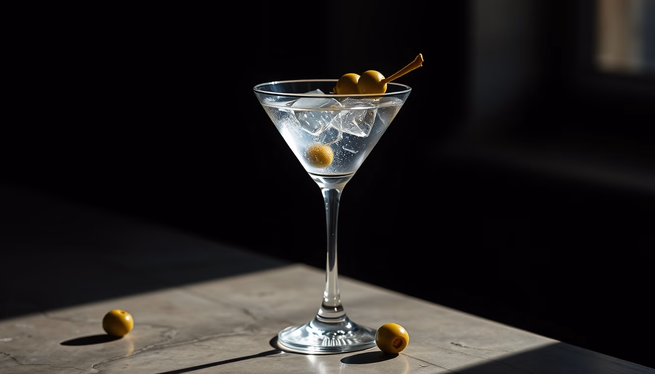martini olive vodka in editorial style