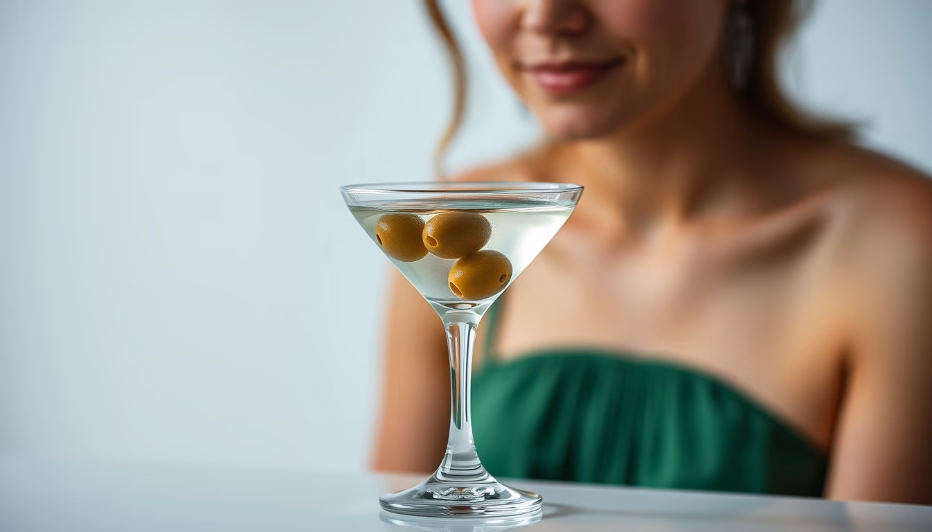martini olive vodka in editorial style
