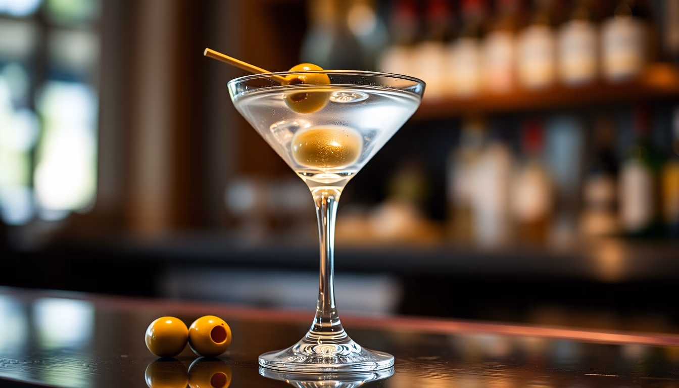 martini olive vodka in editorial style