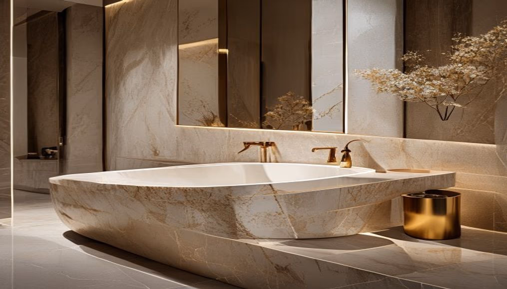 master bathroom calacatta gold in luxury editorial photography