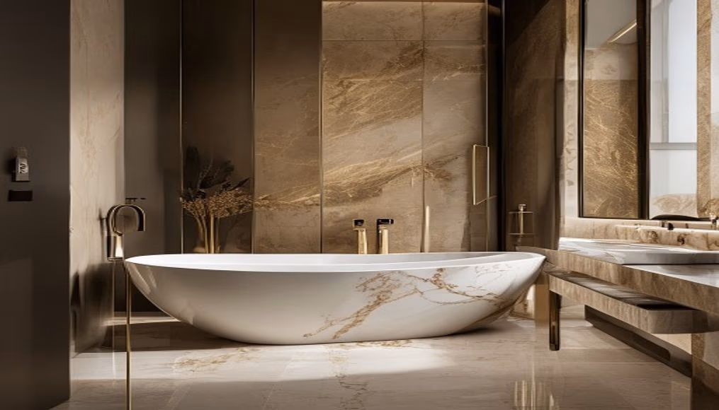 master bathroom calacatta gold in luxury editorial photography