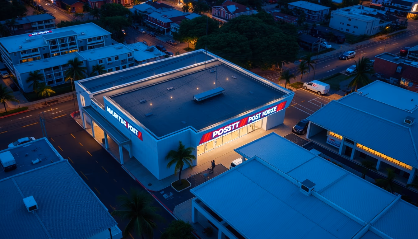 mauritius post office in editorial style