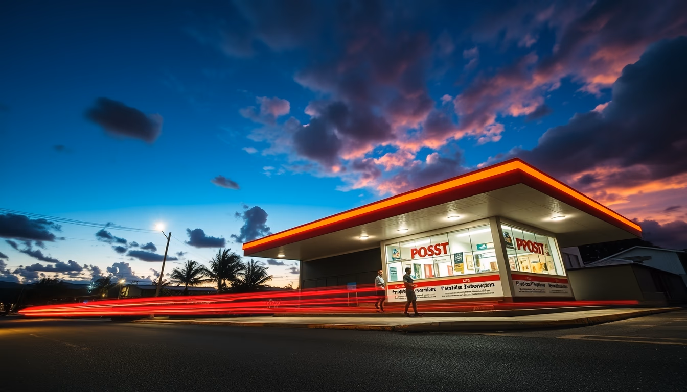 mauritius post office in editorial style