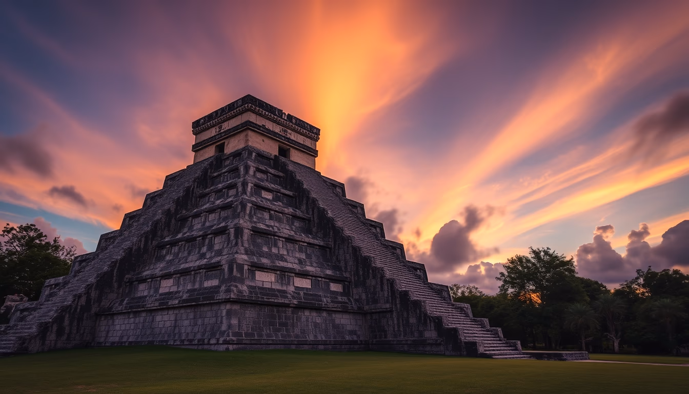 maya temple chichen in editorial style