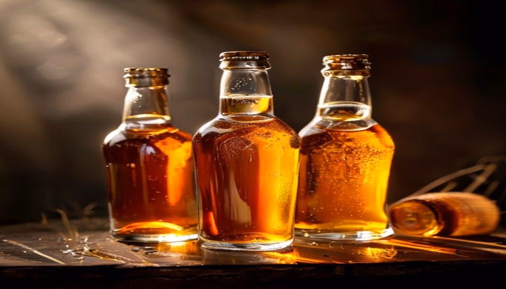 mead bottles honey wine in editorial style