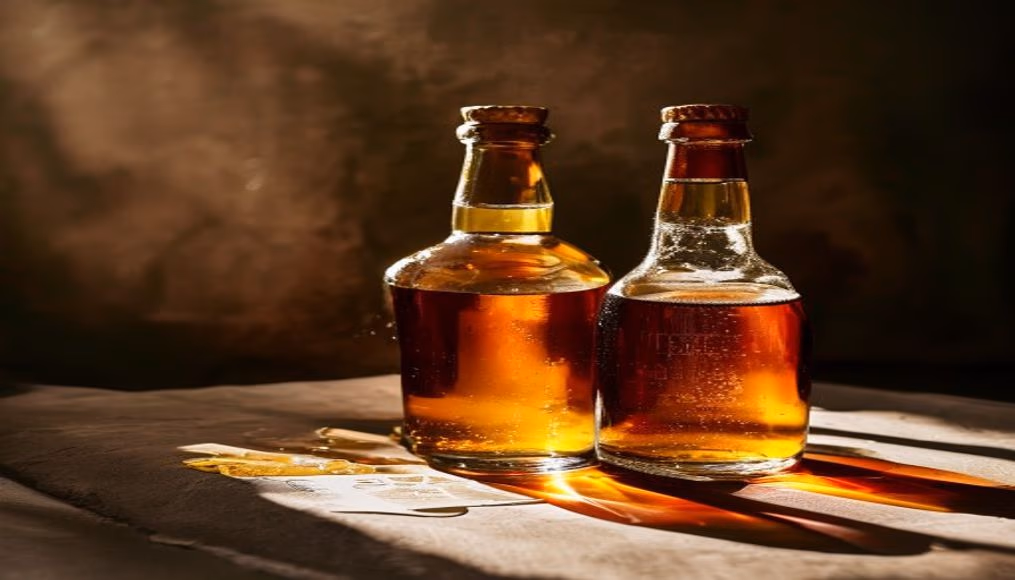 mead bottles honey wine in editorial style