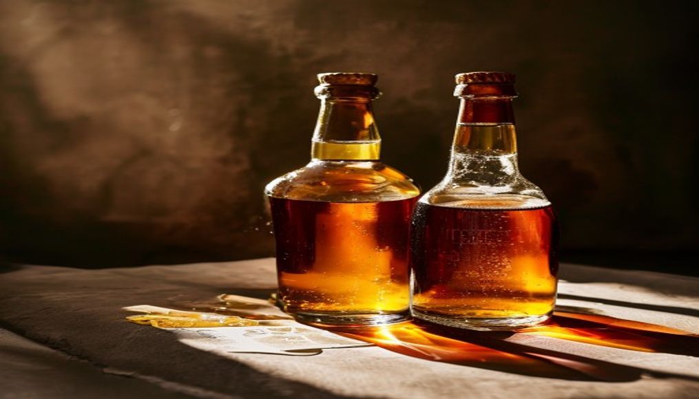 mead bottles honey wine in editorial style