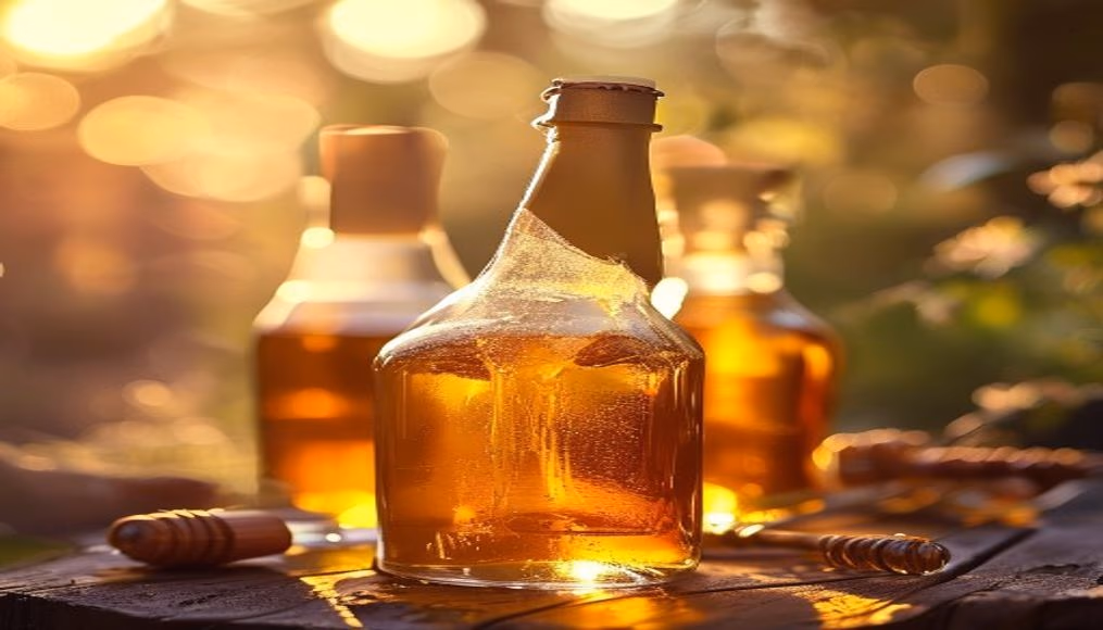 mead bottles honey wine in editorial style