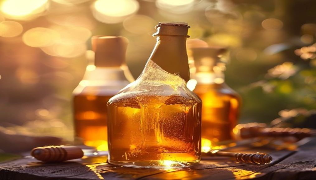 mead bottles honey wine in editorial style