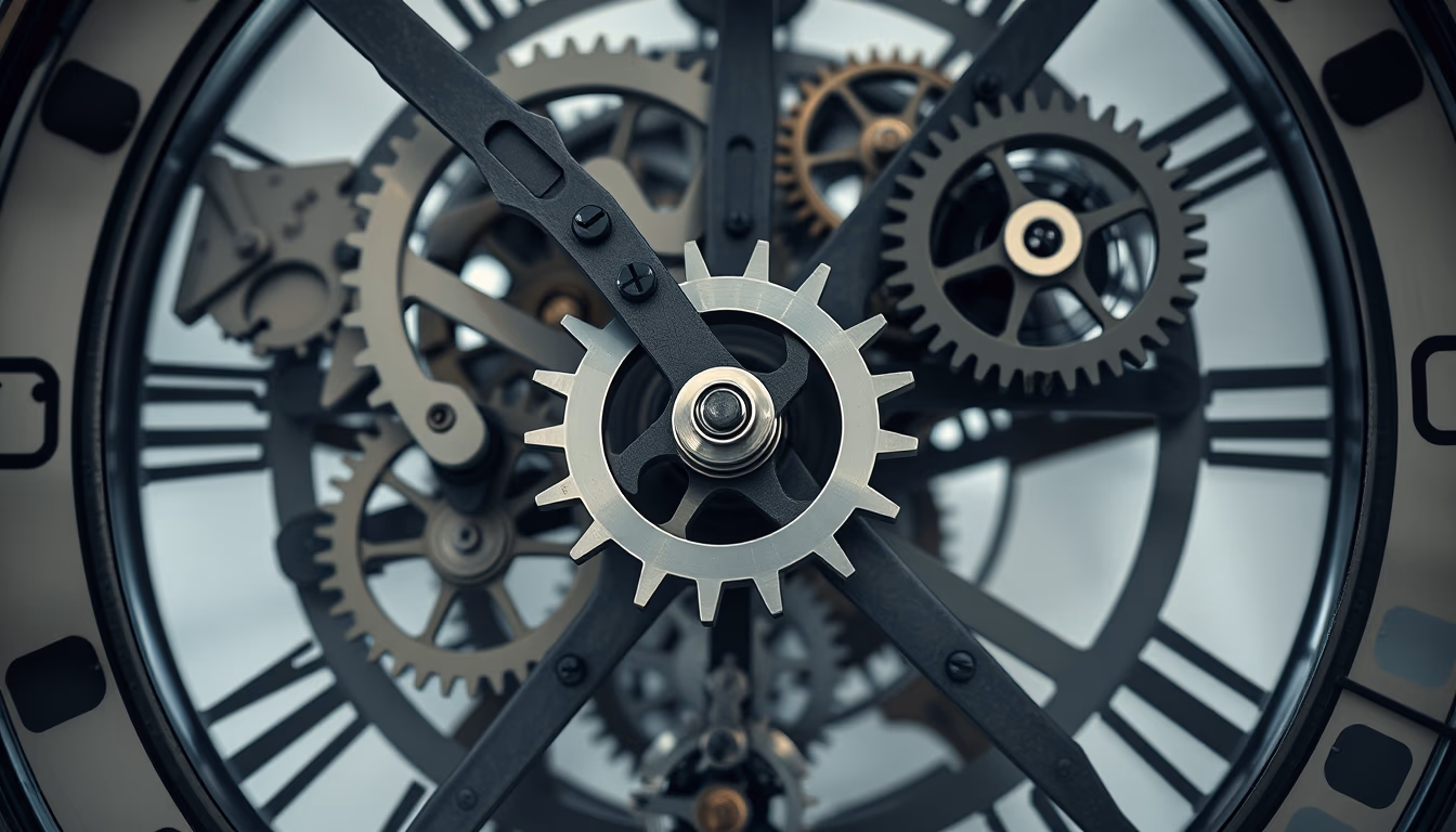 mechanical clock gears in editorial style