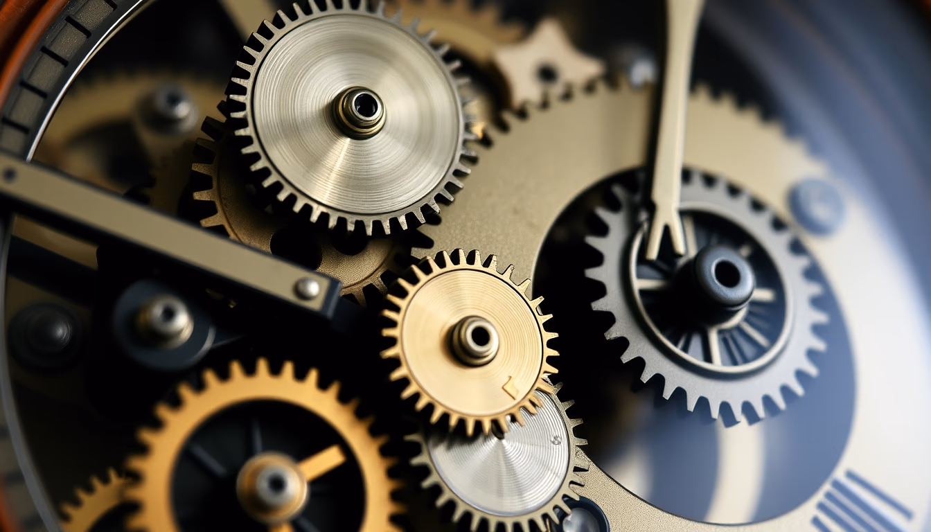 mechanical clock gears in editorial style