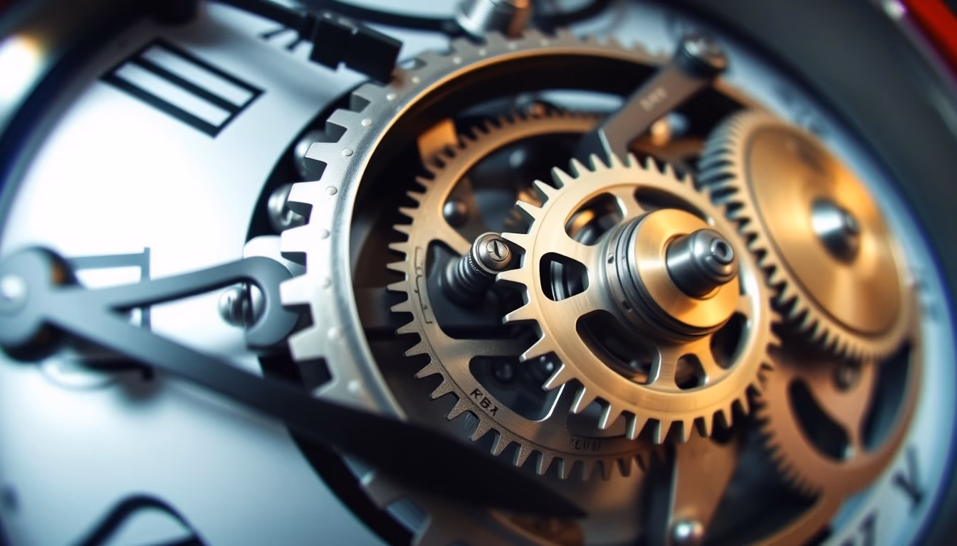 mechanical clock gears in editorial style