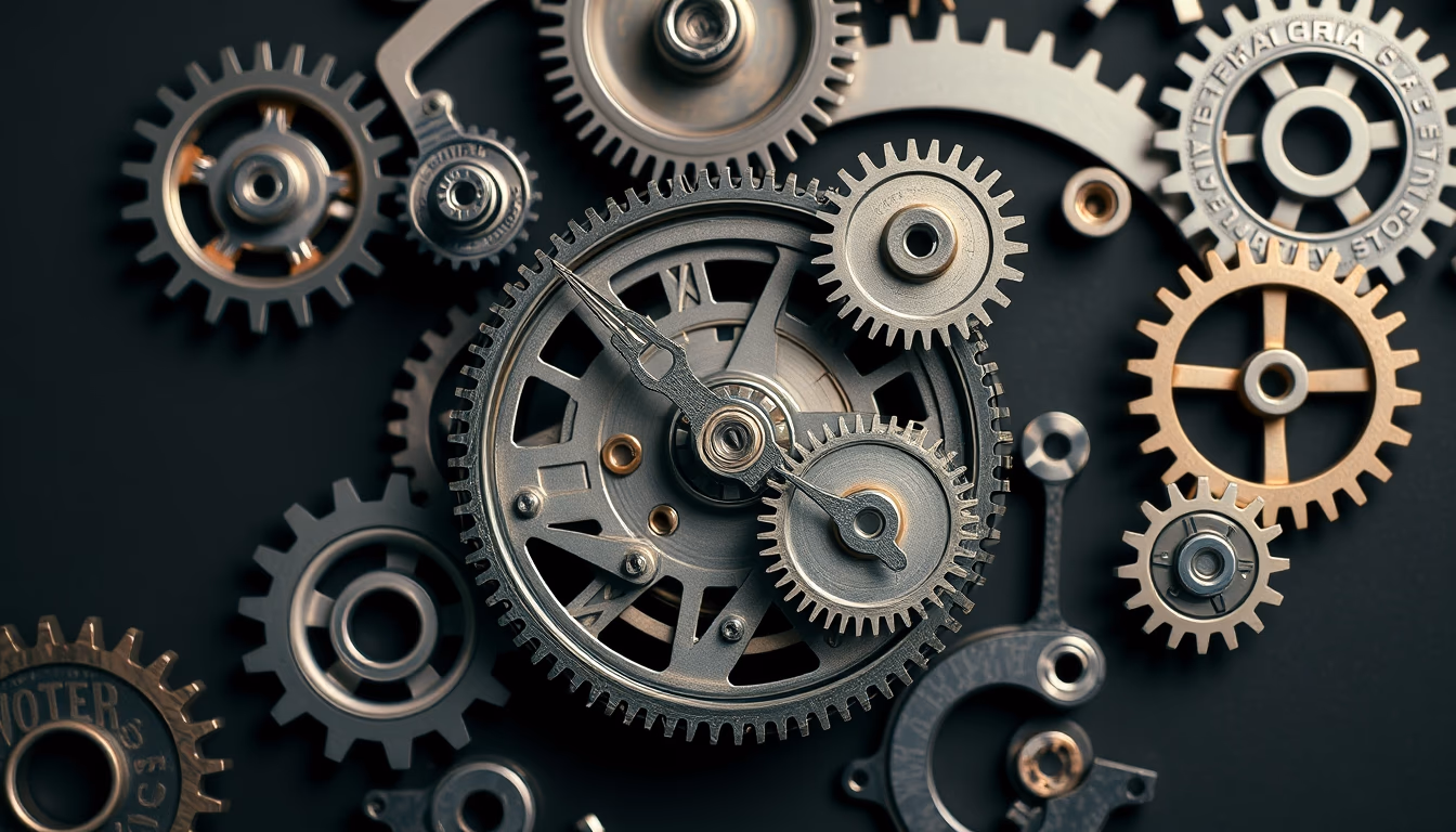 mechanical clock gears in editorial style