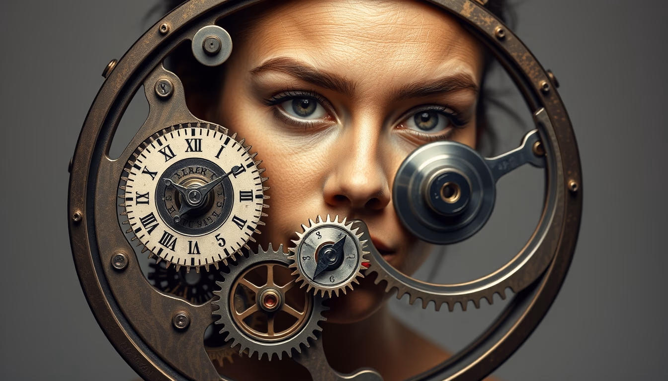 mechanical clock gears in editorial style