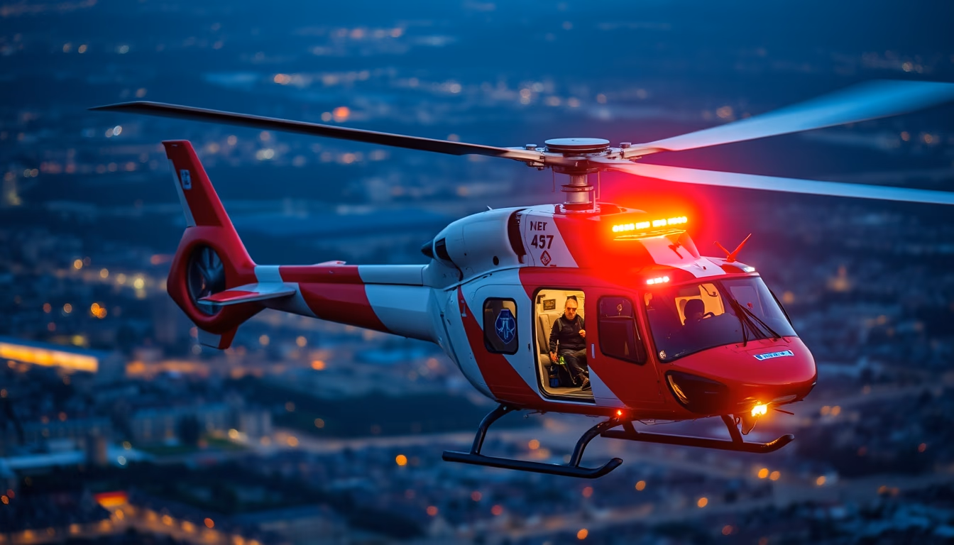 medical evacuation helicopter in editorial style