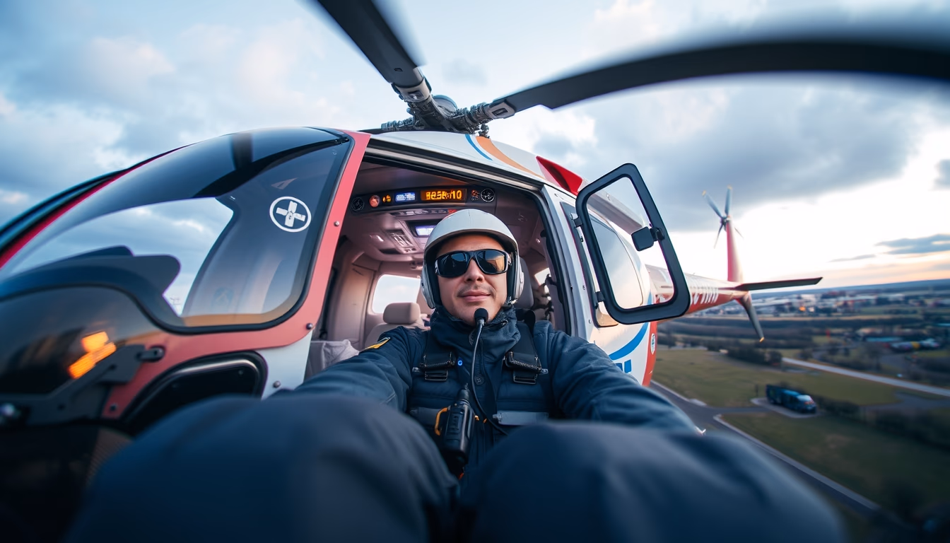 medical evacuation helicopter in editorial style