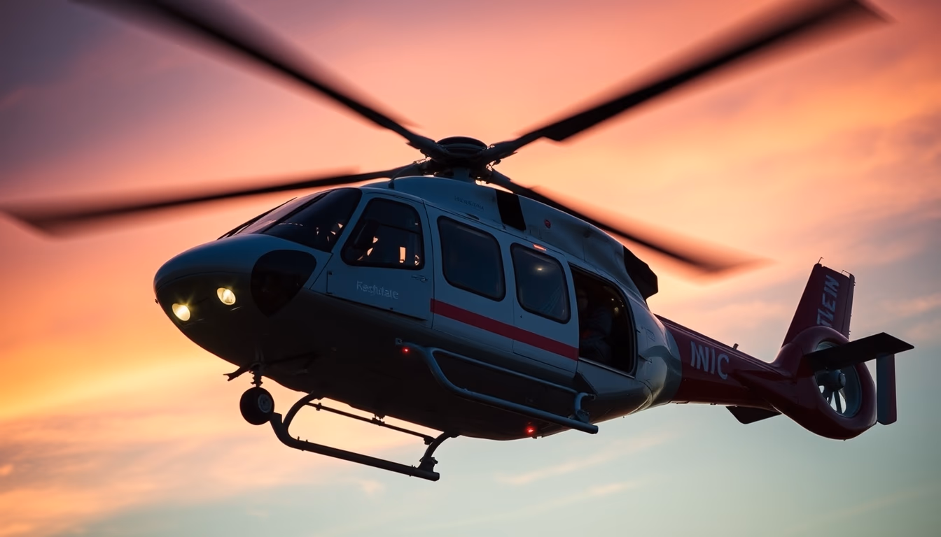 medical evacuation helicopter in editorial style