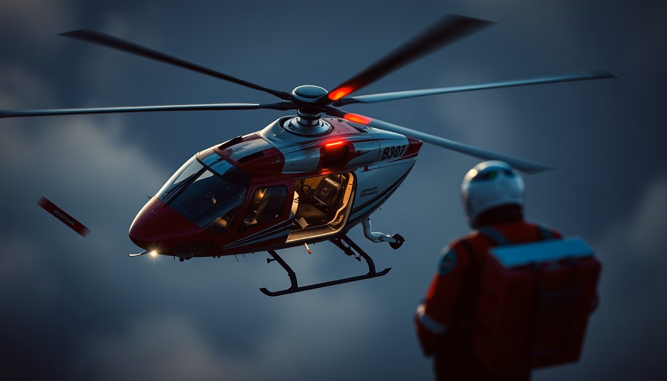 medical evacuation helicopter in editorial style