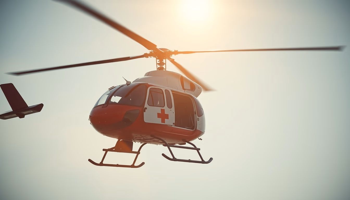 medical evacuation helicopter in editorial style