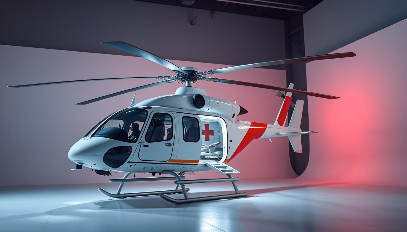 medical evacuation helicopter in editorial style